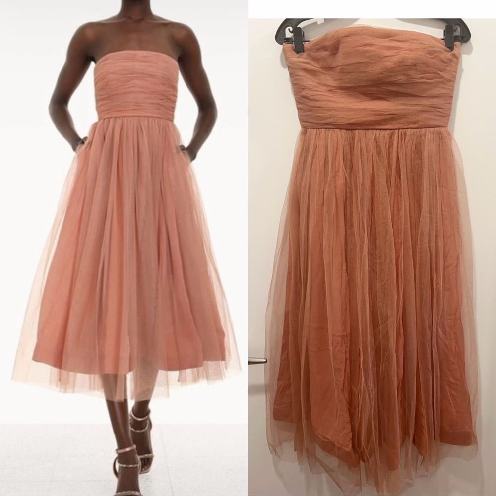NWT AU1 Zimmerman Strapless Gathered Tulle Midi Dress - Antique Rose